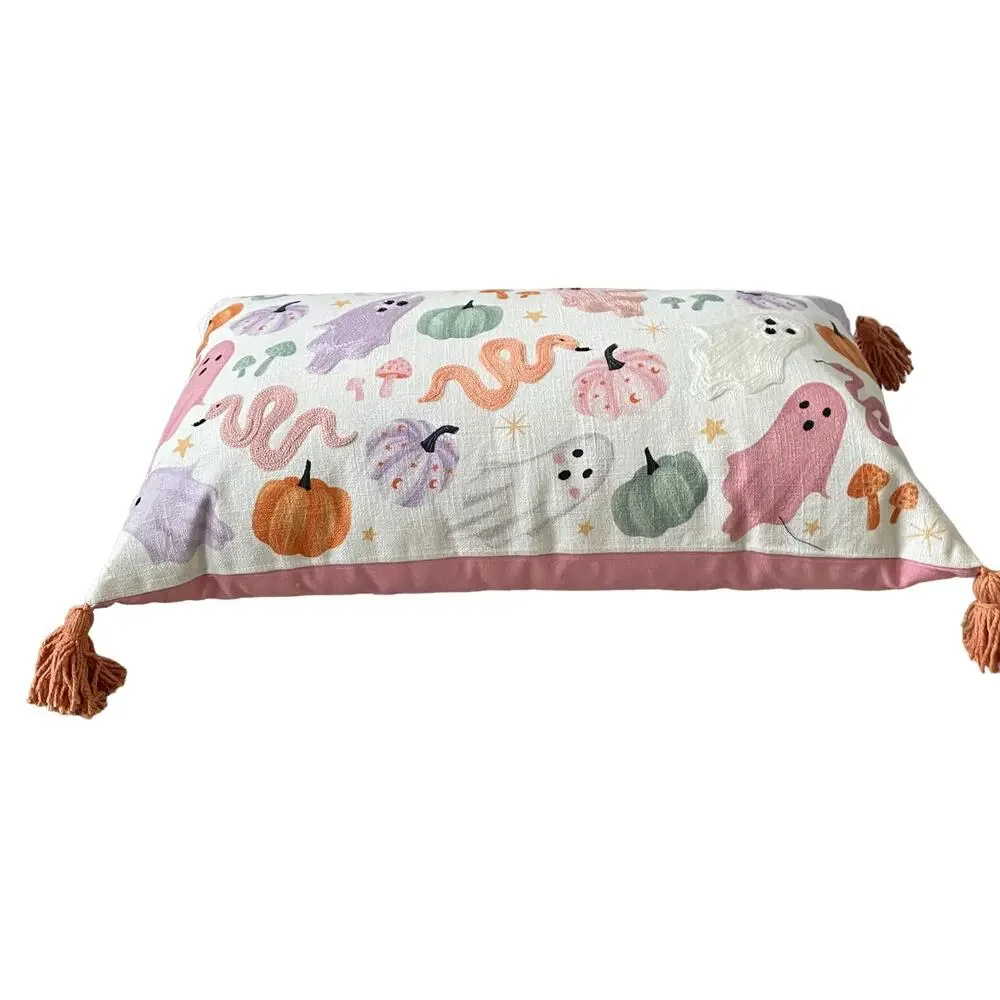 Cupcakes & Cashmere HALLOWEEN GHOST Pillow 14x24 Embroidered Pastel NEW